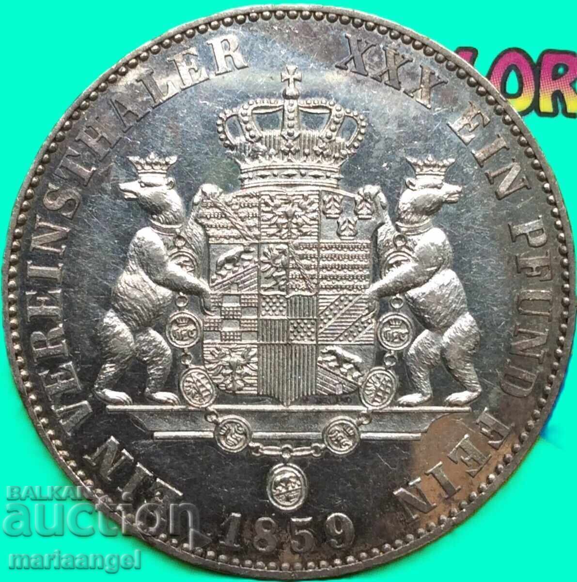 Anhalt Bernburg 1 Thaler 1859 Alexander Karl PROOF-like Ag - 6