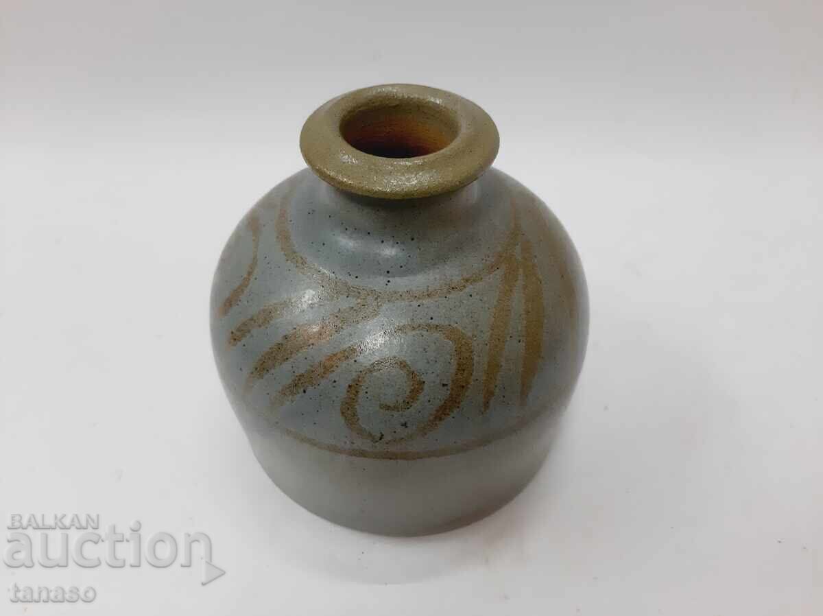 Vază ceramică gri ca nouă, 13 cm, motiv decorativ - 5