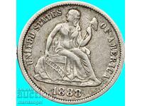 1 daĭm 1888 SASHT 10 tsenta Liberti srebro