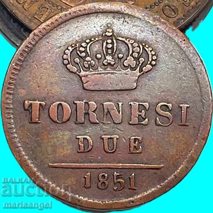 2 торнеси 1851 Италия кралство Неапол Сицилия Фердинанд II - 5 2 торнеси 1851 Италия кралство Неапол Сицилия Фердинанд II - 5