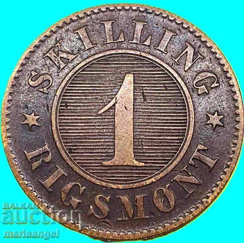 Дания 1 Скилинг 1856 Алтона бронз - 6