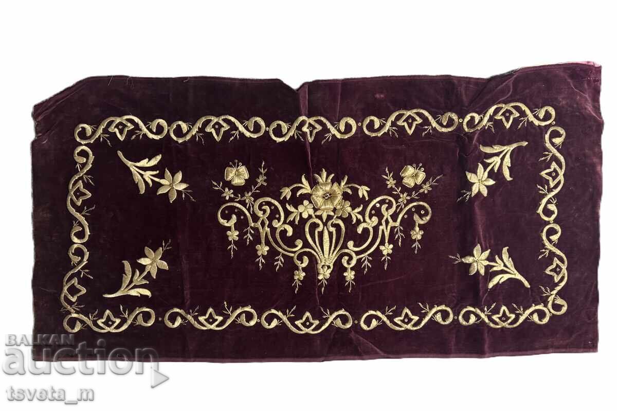Traditional antique textile 19th century velvet and sırma (gold/silver embroidery)
