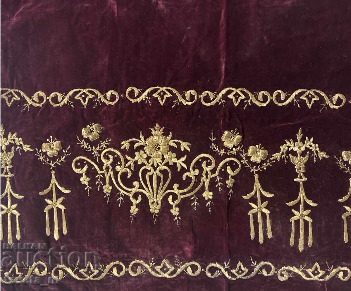 Livrarea Textil antic tradițional din secolul al XIX-lea, catifea și fir metalic (sârmă)
