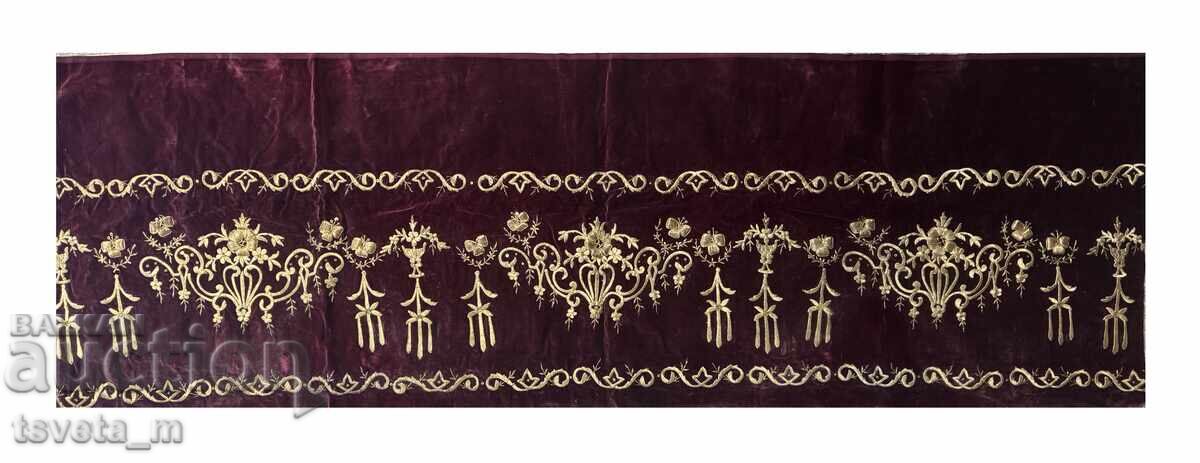 Textil antic tradițional din secolul al XIX-lea, catifea și fir metalic (sârmă)