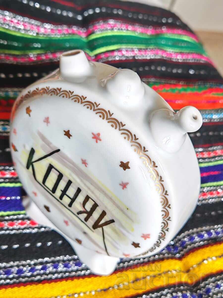 Старинна Българска Соц Порцеланова Бъклица КОНЯК 1950те г. - 7