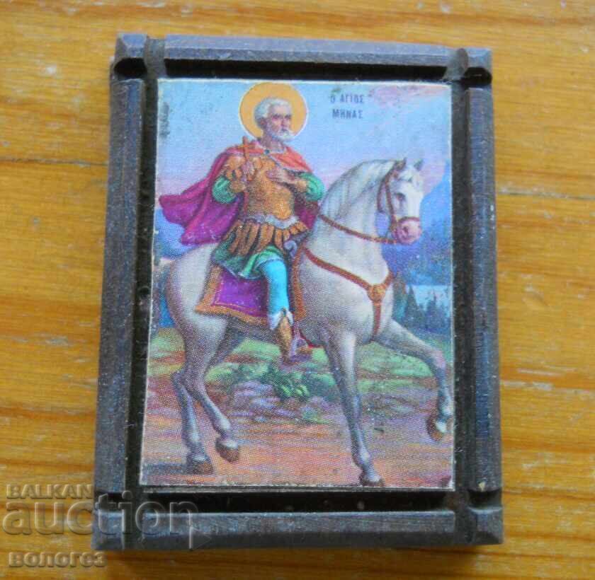 Small wooden Orthodox icon "St. Mina"