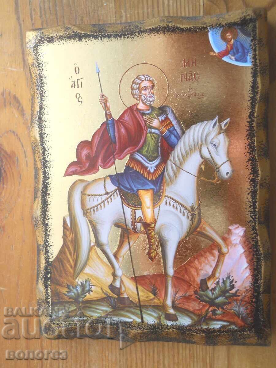 Православна дървена икона "Св. Мина"