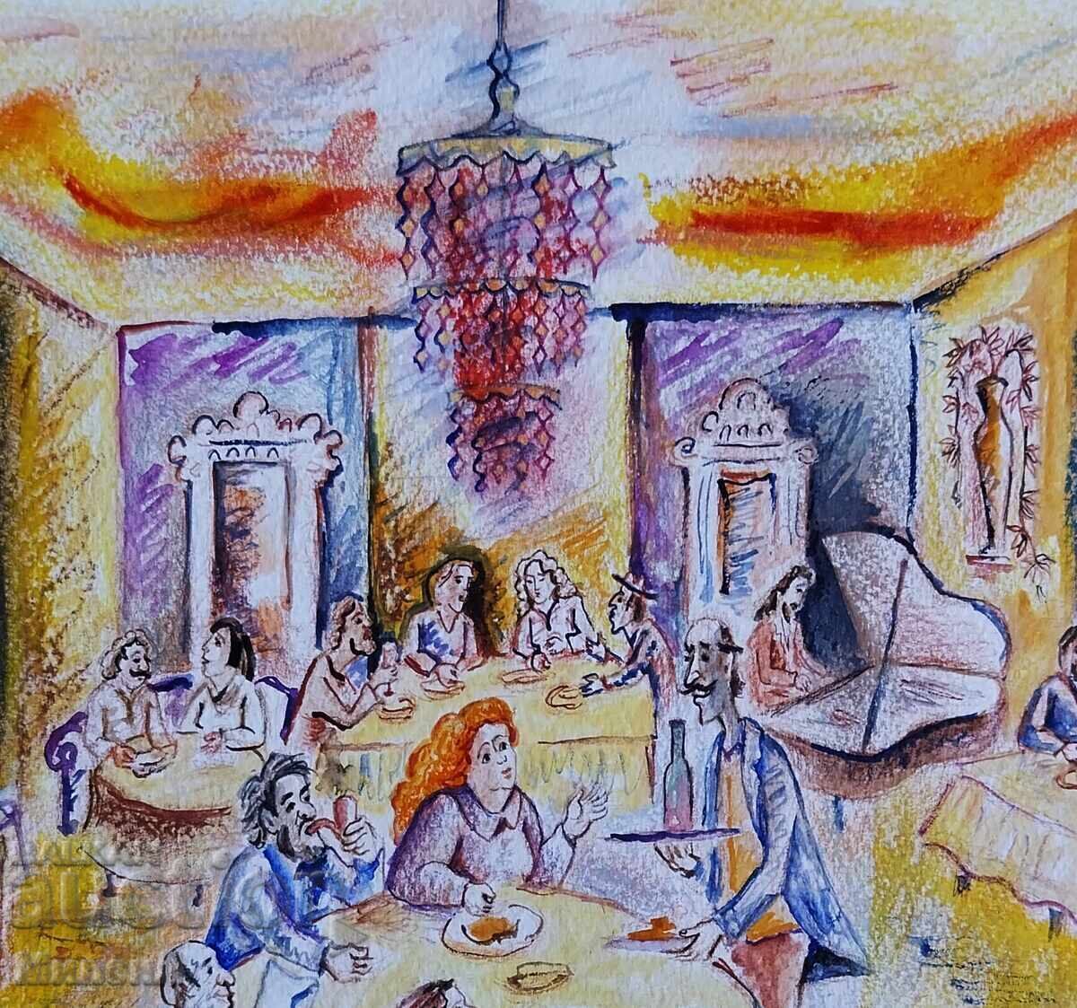 Delivery of Restaurant watercolor and pastel drawing