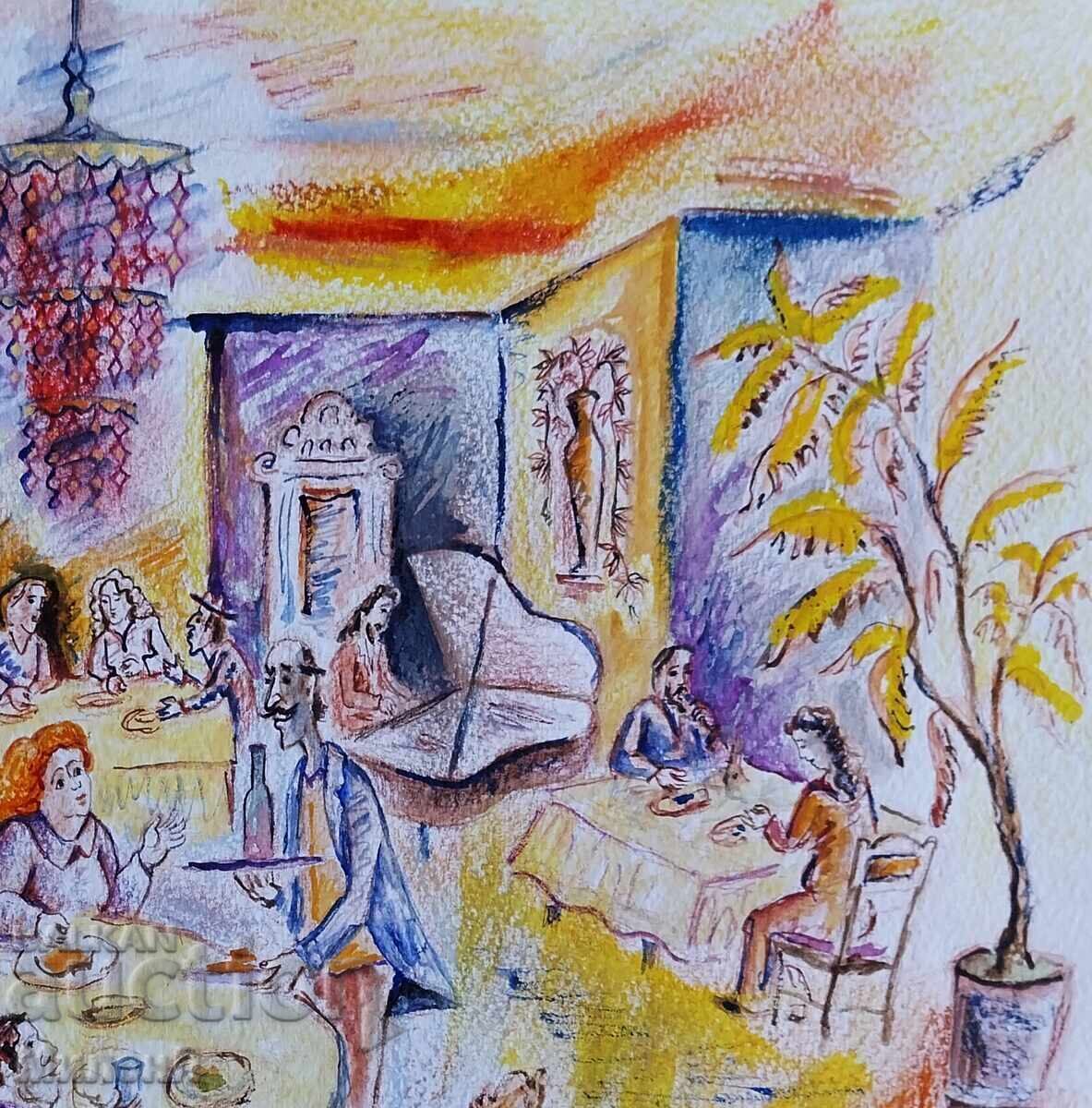 Restaurant watercolor and pastel drawing - 5