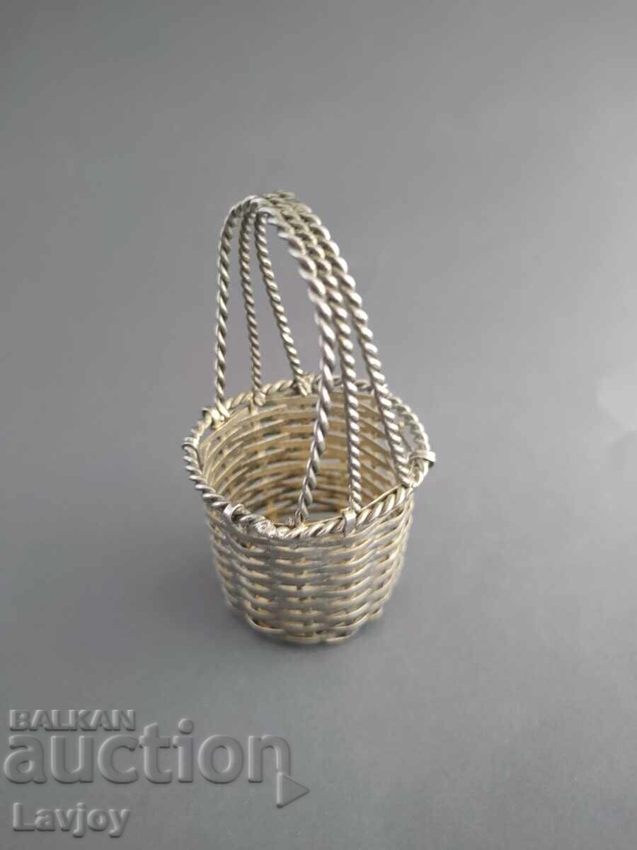 Coș decorativ împletit, placat cu argint - 5