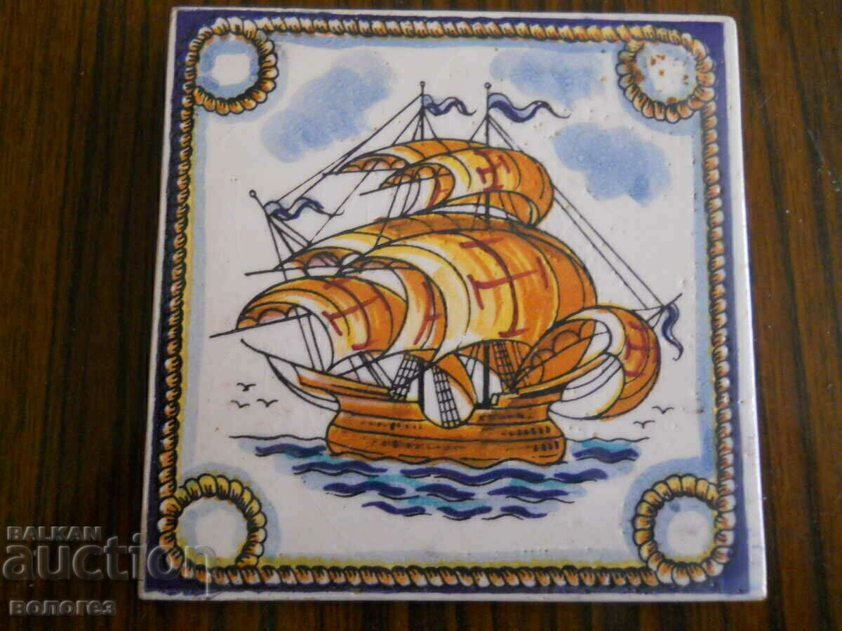 Hand-painted terracotta tile - panel (Portugal)
