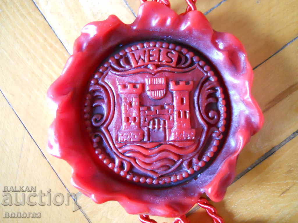 Large wax seal panel - coat of arms of the city of Wels - Austria
