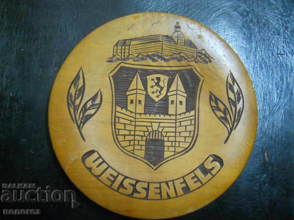 Wooden plate-plaque - coat of arms of the city of Weißenfels (Germany)