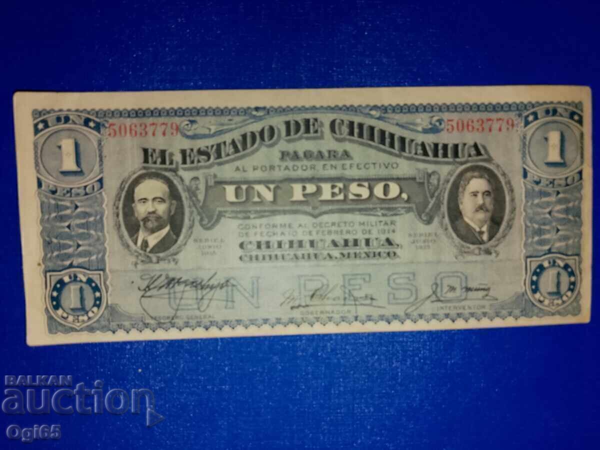 Old rare banknote from Mexico 1 Peso 1915