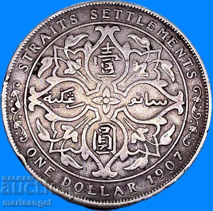 Auction Straits Settlements 1 Dollar 1907 Great Britain Edward VII Ag Auction Straits Settlements 1 Dollar 1907 Great Britain Edward VII Ag