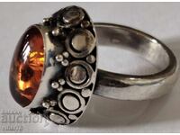 Silver ring with amber