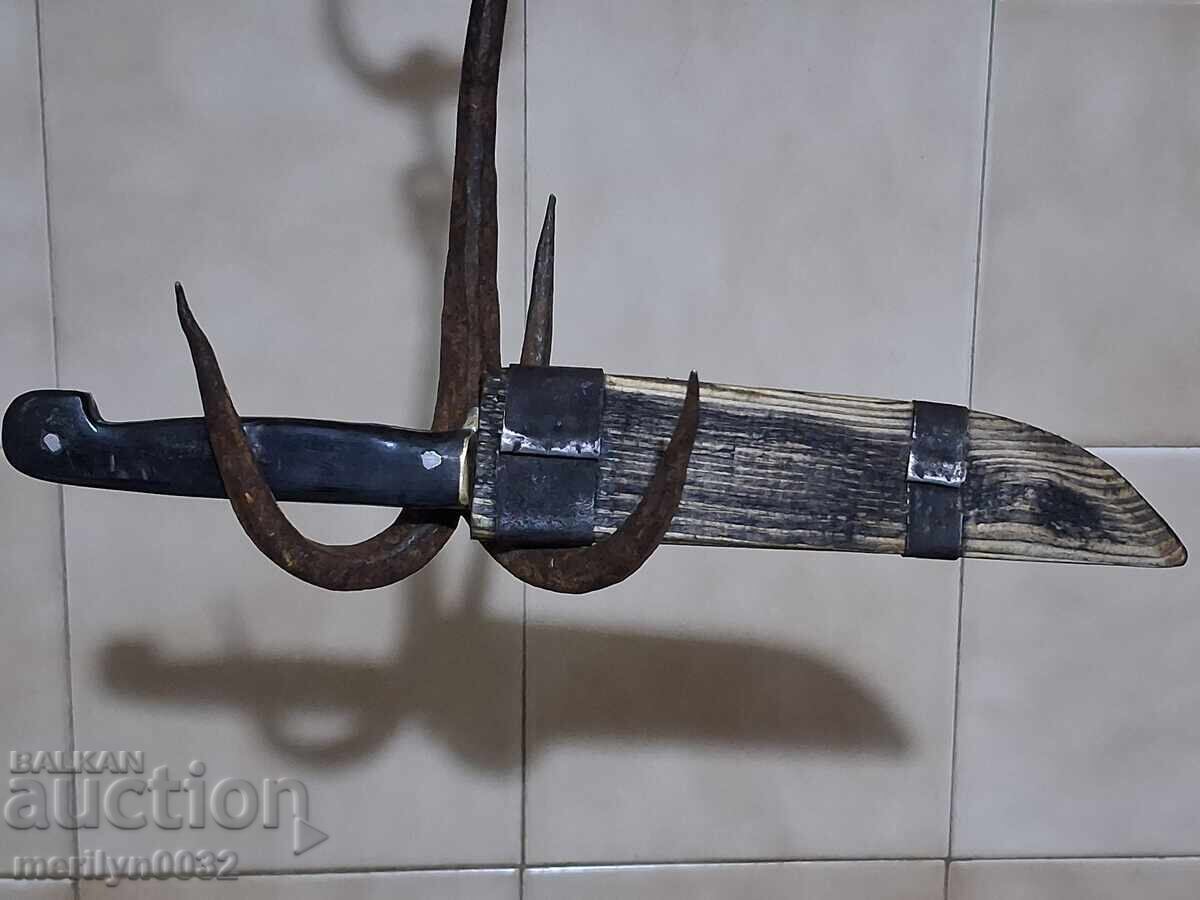 Стар нож примитивна гравюра кания чирени биволски рог острие - 5 Стар нож примитивна гравюра кания чирени биволски рог острие - 5