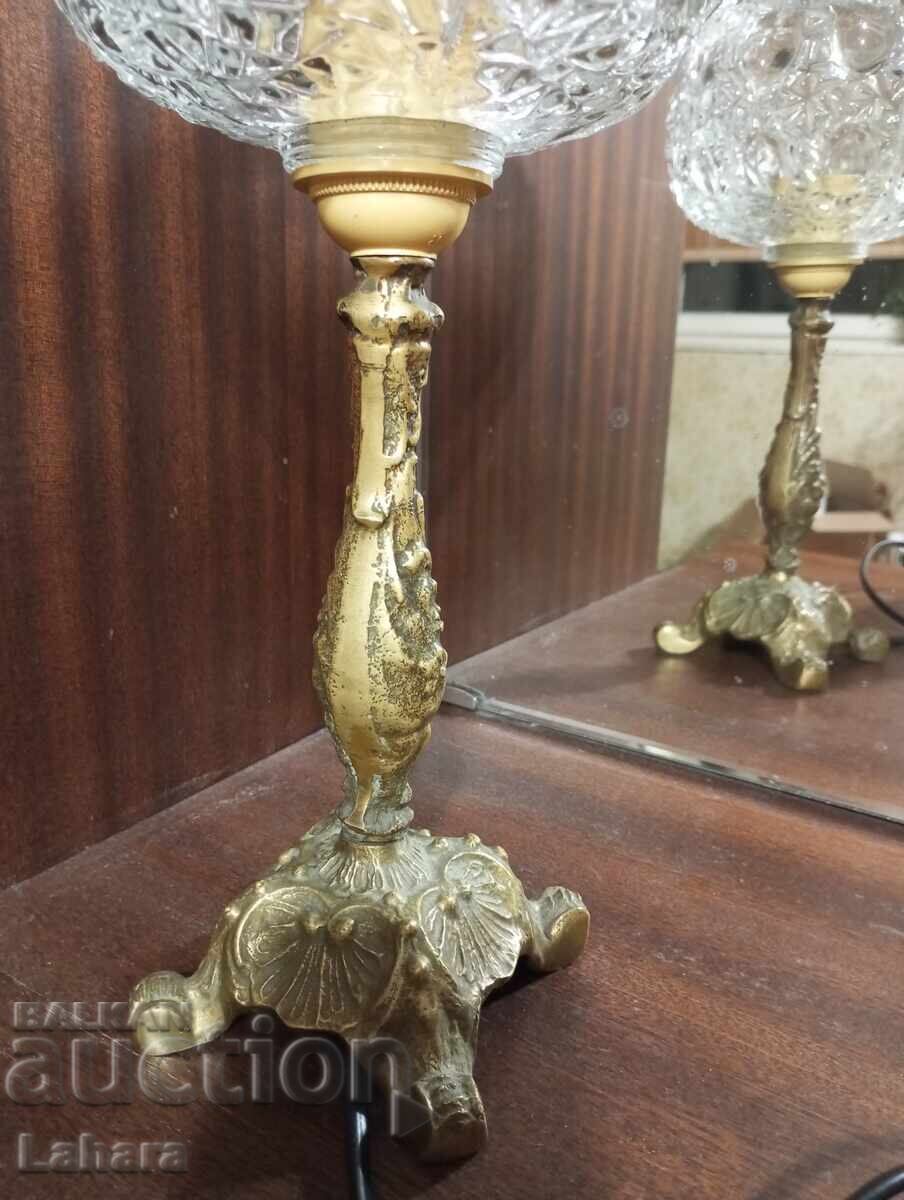Auction Antique bedside, table lamp bronze and glass Auction Antique bedside, table lamp bronze and glass