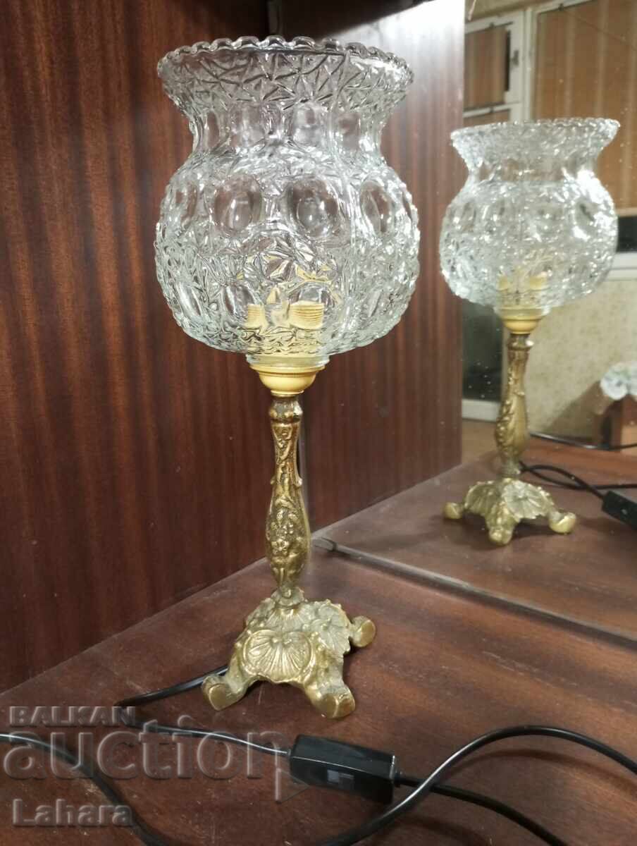 Antique bedside, table lamp bronze and glass Antique bedside, table lamp bronze and glass