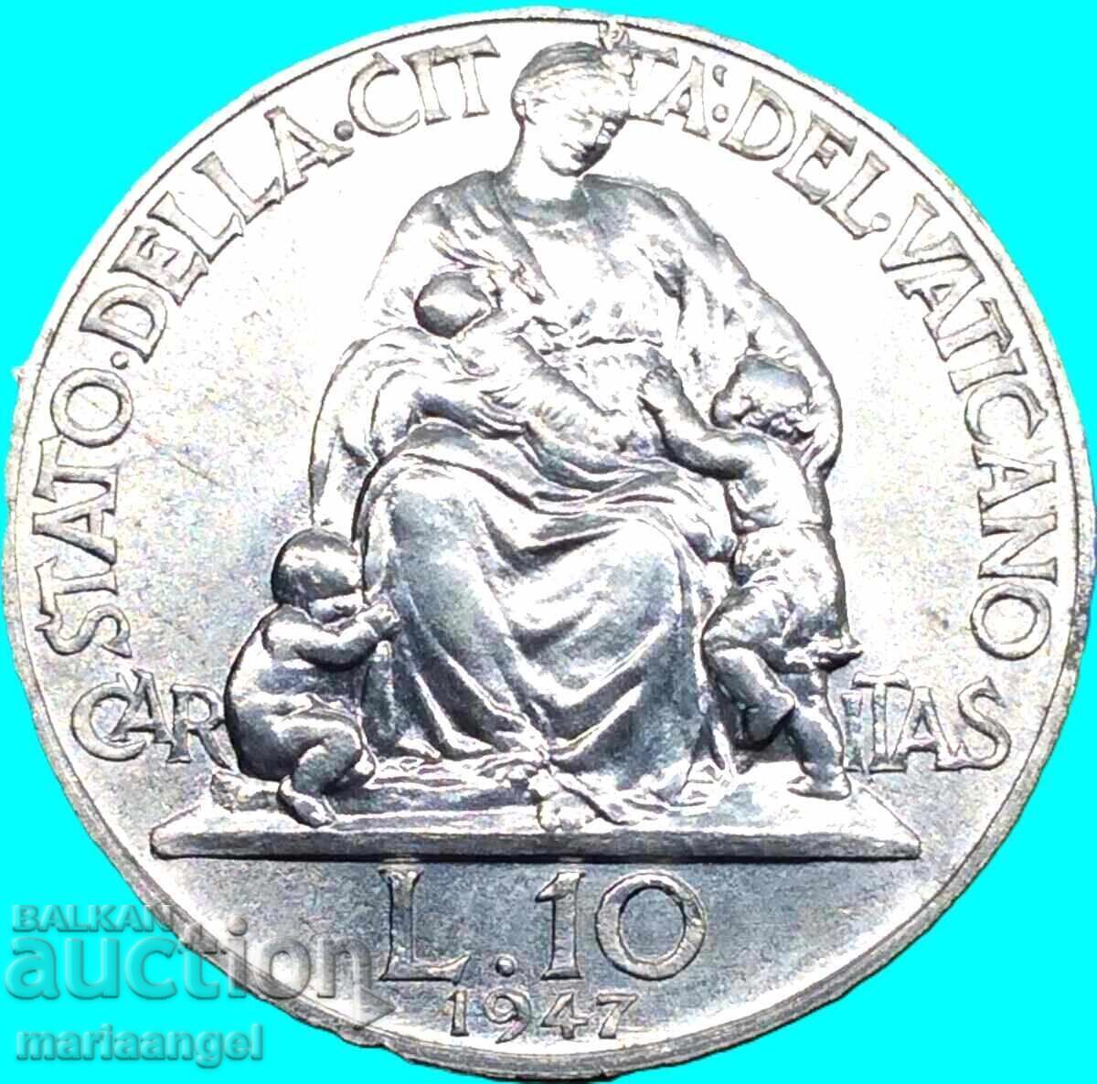 10 лири 1947 Ватикан Пий XII UNC FDS - доста рядка - 5