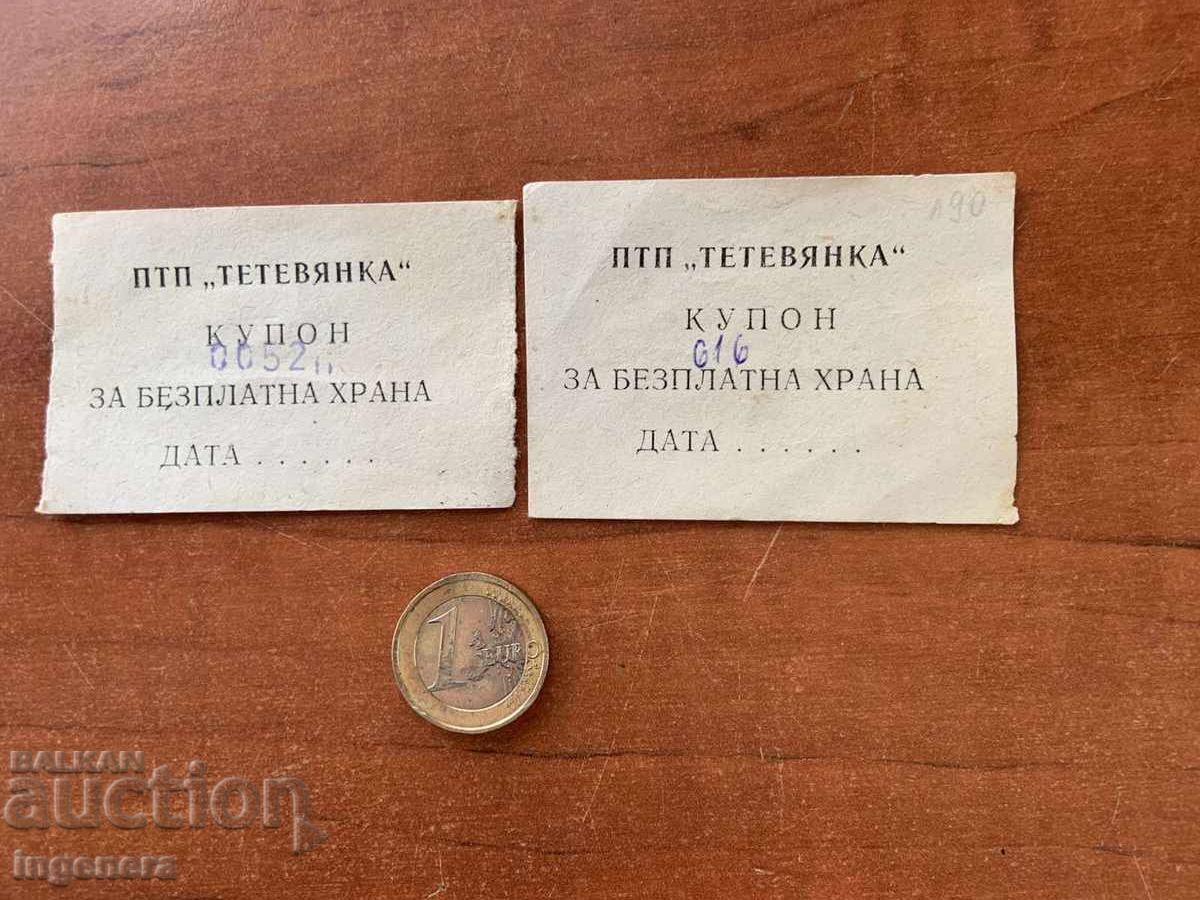 CUPON CUPON PENTRU MÂNCARE GRATUITĂ-PTP "TETEVYANKA"-TETEVEN-2 BUC