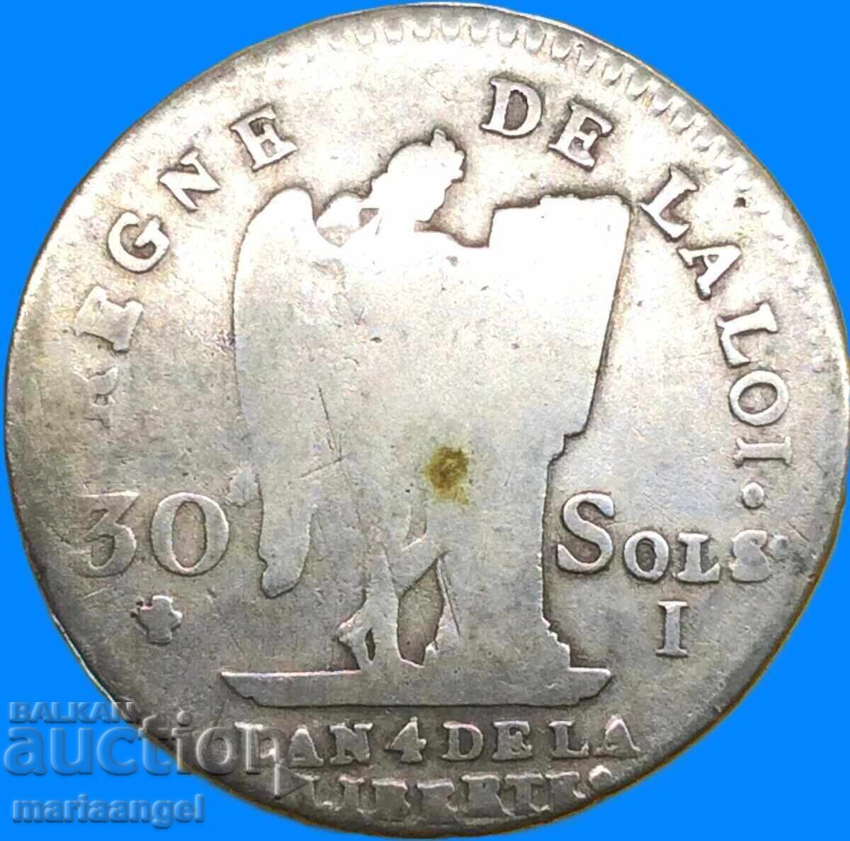 Delivery of 30 sols 1792 France Angel writes Constitution King Louis XVI