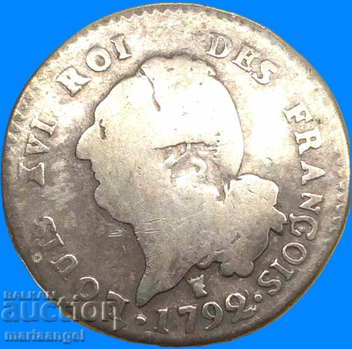 30 sols 1792 France Angel writes Constitution King Louis XVI - 7