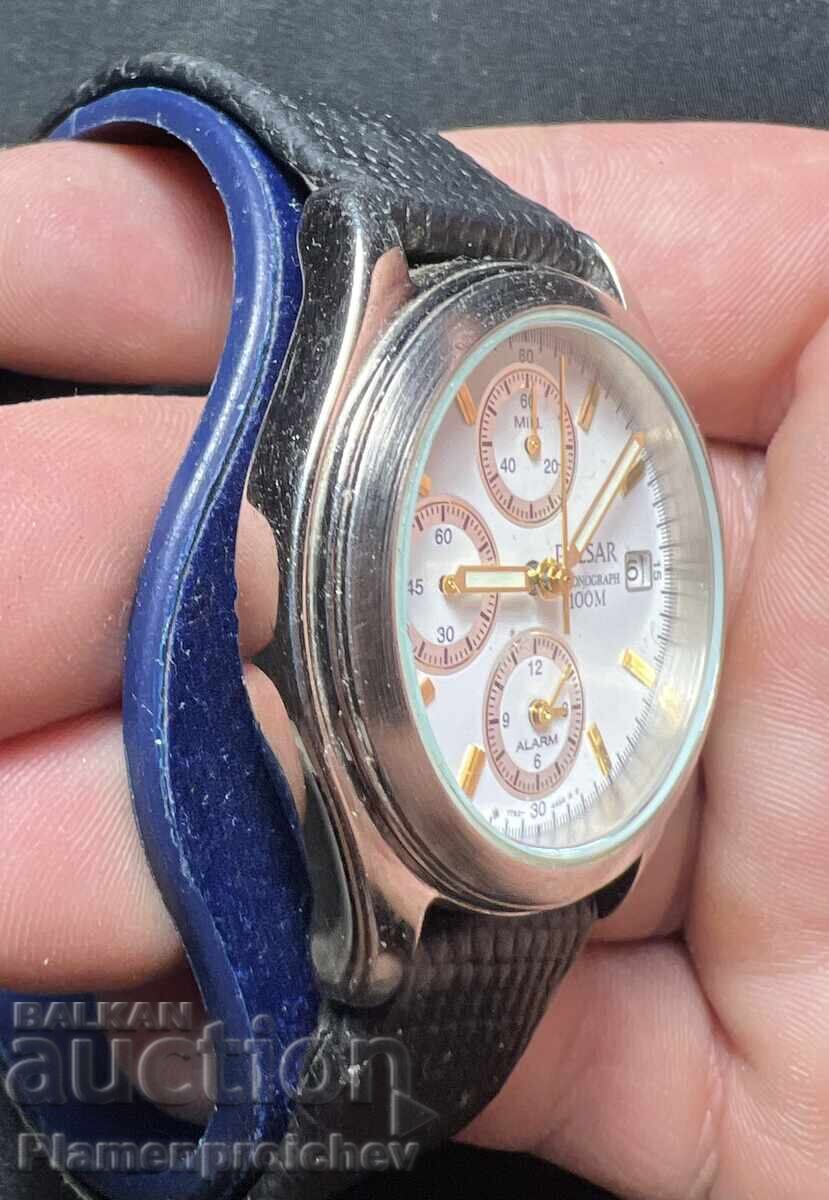 MEN'S PULSAR CHRONOGRAPH ALARM WATCH WORKING - 5