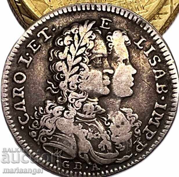 Аукцион 20 Грана 1716 Италия Тари Карл VI + Елизабет сребро Аукцион 20 Грана 1716 Италия Тари Карл VI + Елизабет сребро