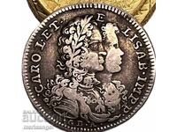 20 Грана 1716 Италия Тари Карл VI + Елизабет сребро