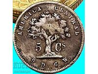 America 5 centavos 1865 Costa Rica argint - rară și scumpă