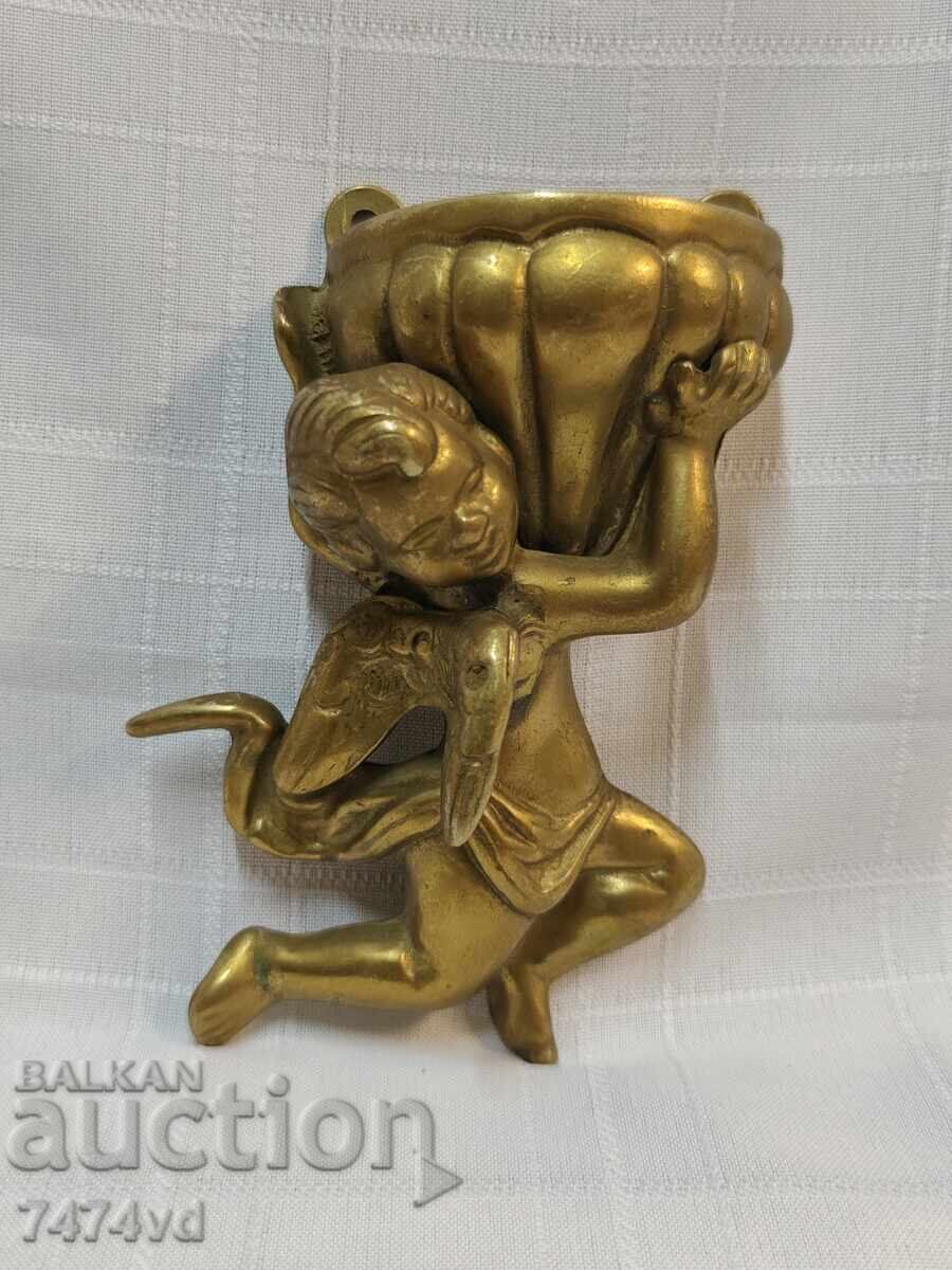 Authentic vintage holy water font with cherub