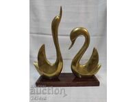 Statuetă retro din două figurine lebede din bronz masiv