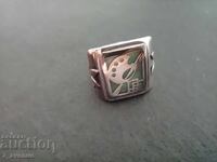 Extraordinary silver and gold ring with natural Jade