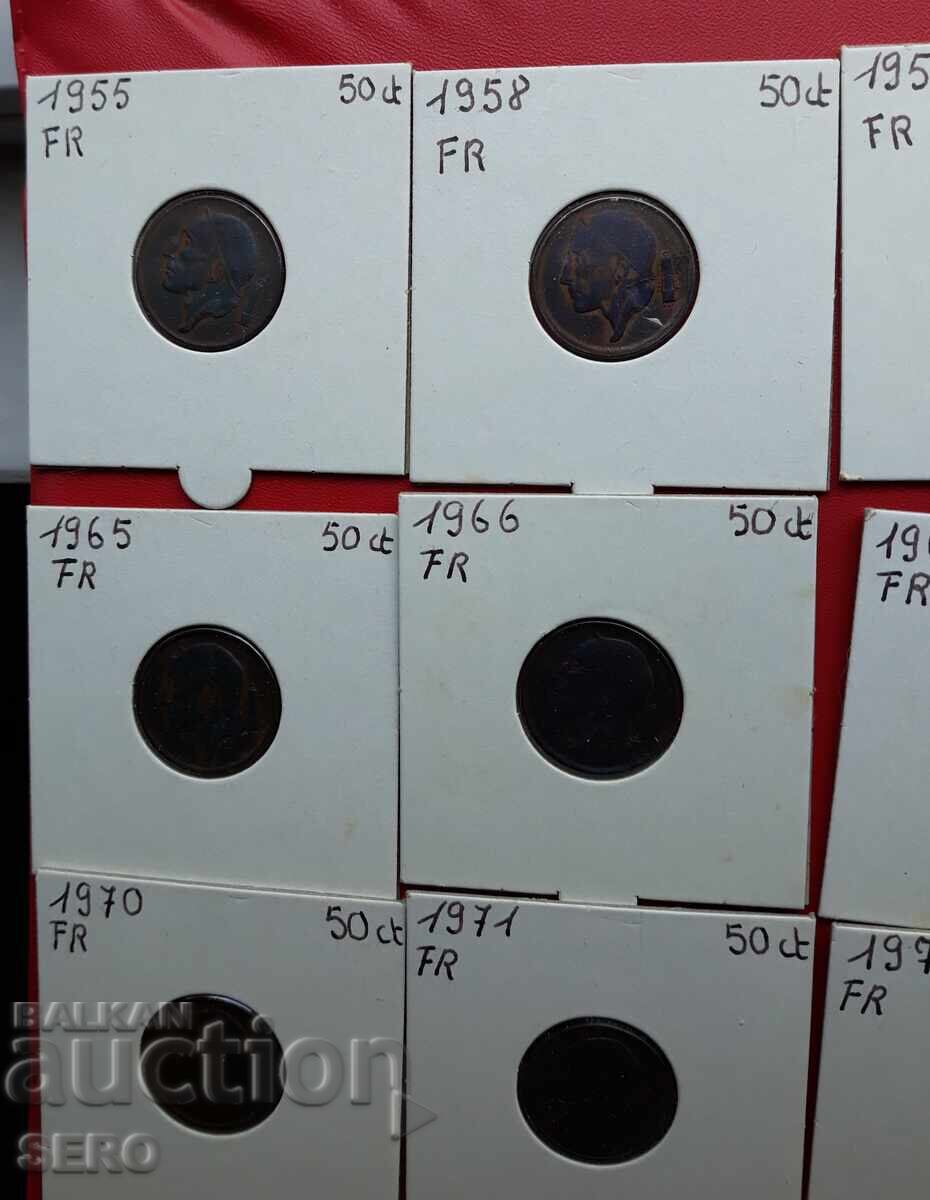 Belgia-lot 15x50 cenți din ani diferiți-inscripții în franceză cu preț € 1.01 | 1.98 BGN