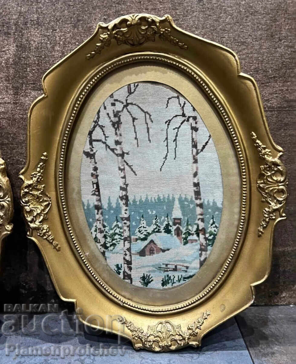 Auction 2 PIECES TAPESTRY IN PERFECT OLD PLASTER FRAME Auction 2 PIECES TAPESTRY IN PERFECT OLD PLASTER FRAME