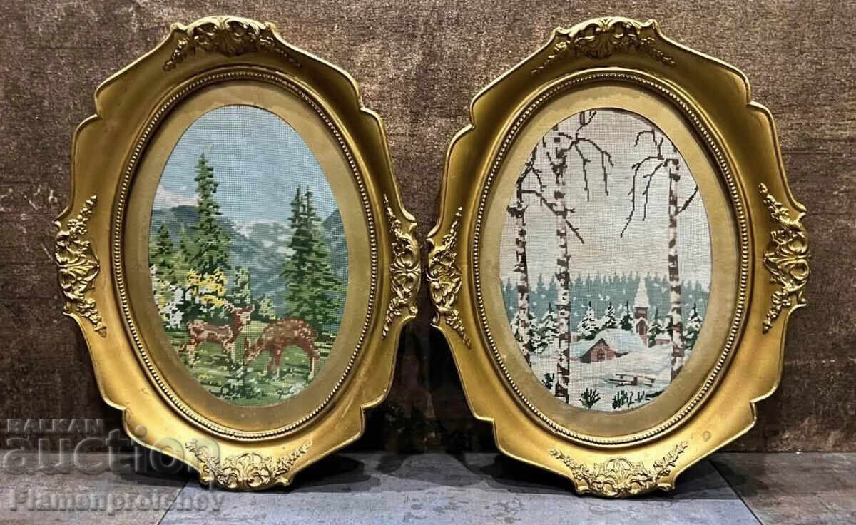 2 PIECES TAPESTRY IN PERFECT OLD PLASTER FRAME 2 PIECES TAPESTRY IN PERFECT OLD PLASTER FRAME