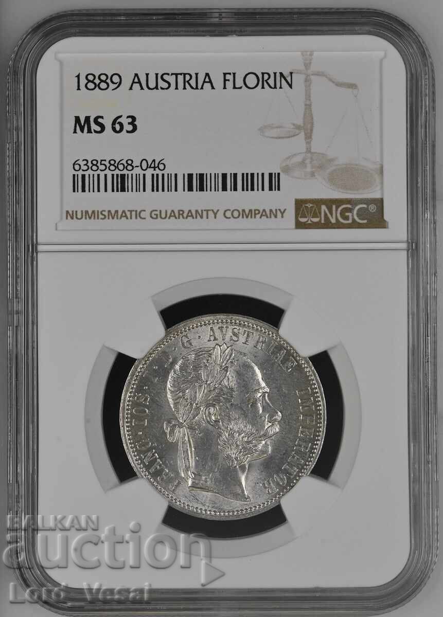 Austrian Empire 1 Florin 1889 NGC MS 63 Austrian Empire 1 Florin 1889 NGC MS 63