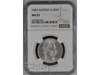 Austrian Empire 1 Florin 1889 NGC MS 63