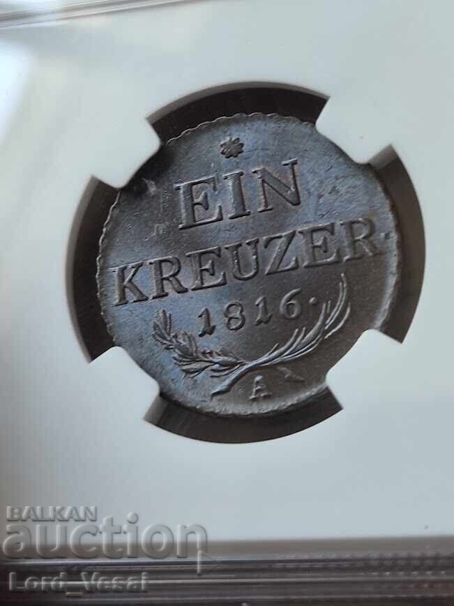 Австрийска империя 1 Kройцер 1816 A NGC MS 65 BN - 6 Австрийска империя 1 Kройцер 1816 A NGC MS 65 BN - 6