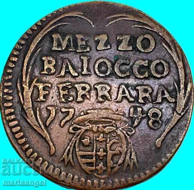 Mezzo Baiocco 1748 Vatican Ferrara Benedict XIV 31mm Mezzo Baiocco 1748 Vatican Ferrara Benedict XIV 31mm