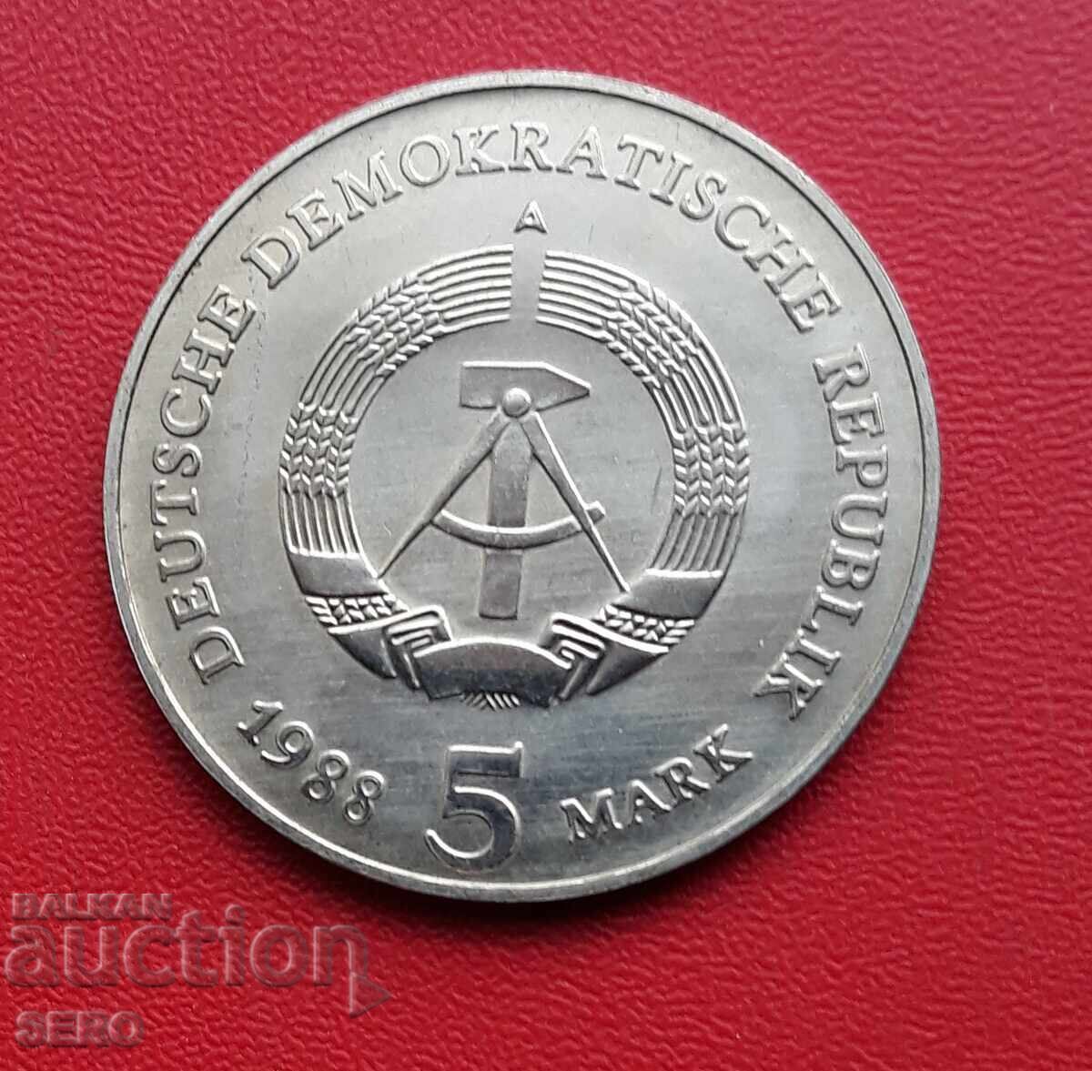 Germany-GDR-5 Marks 1988-Brandenburg Gate-very rare