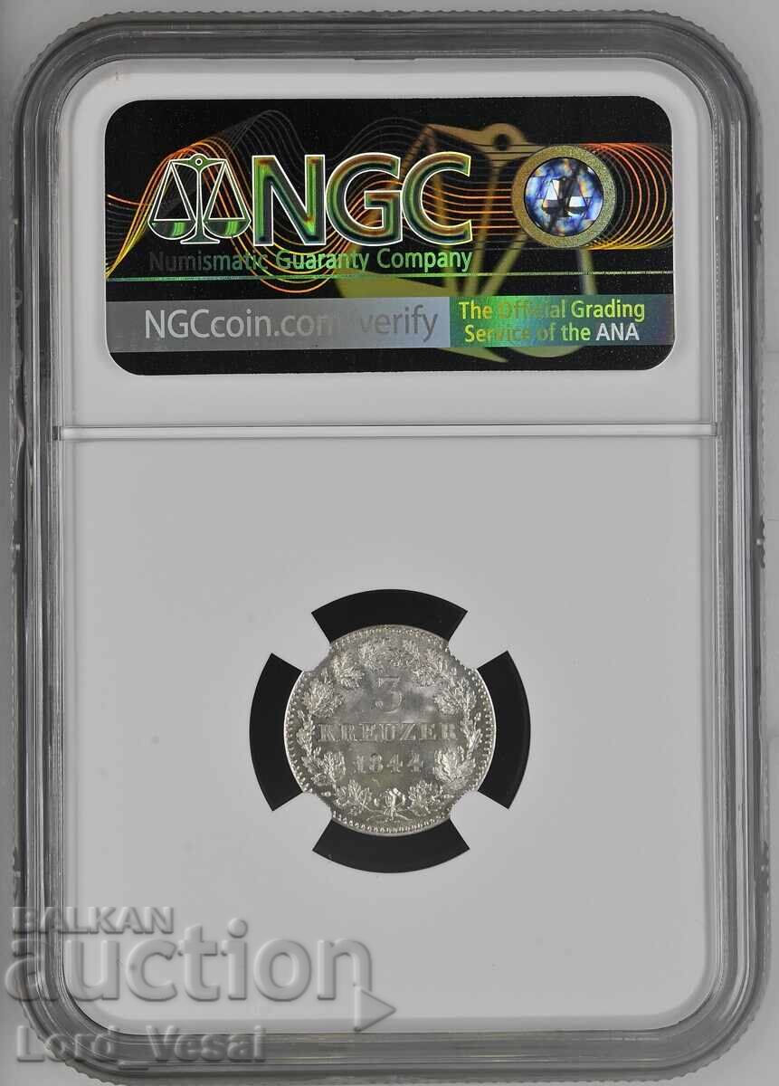 Kingdom of Bavaria 3 Kreuzer 1844 NGC MS 66 with price € 230.00 | 449.84 BGN Kingdom of Bavaria 3 Kreuzer 1844 NGC MS 66 with price € 230.00 | 449.84 BGN