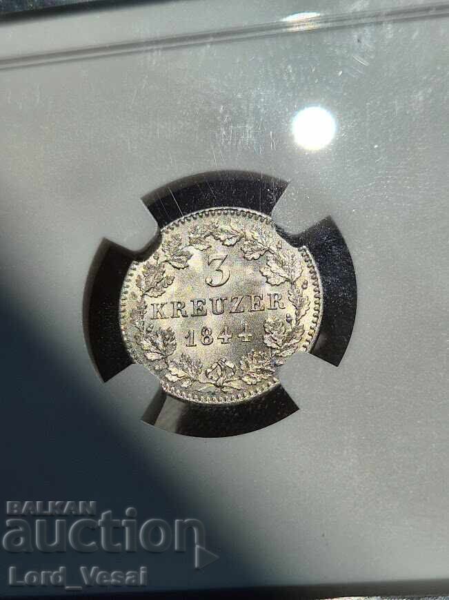 Kingdom of Bavaria 3 Kreuzer 1844 NGC MS 66 - 6 Kingdom of Bavaria 3 Kreuzer 1844 NGC MS 66 - 6