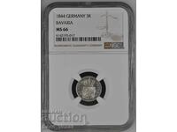 Kingdom of Bavaria 3 Kreuzer 1844 NGC MS 66