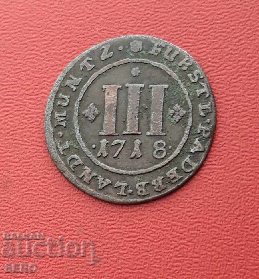 Germany - Bishopric of Paderborn - 3 Pfennig 1718