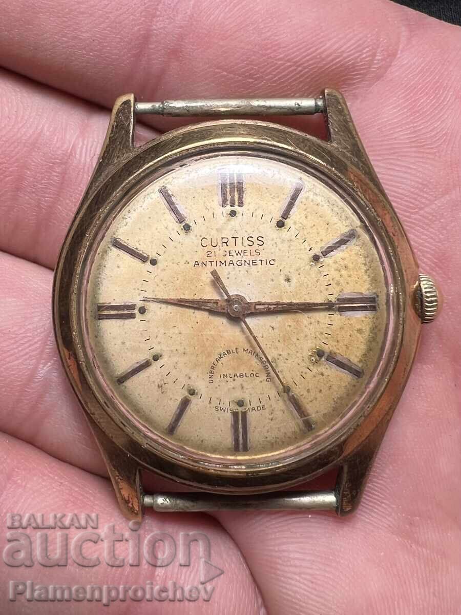 МЪЖКИ ПОЗЛАТЕН ШВЕЙЦАРСКИ ЧАСОВНИК CURTISS ANTIMAGNETIC 21 К МЪЖКИ ПОЗЛАТЕН ШВЕЙЦАРСКИ ЧАСОВНИК CURTISS ANTIMAGNETIC 21 К