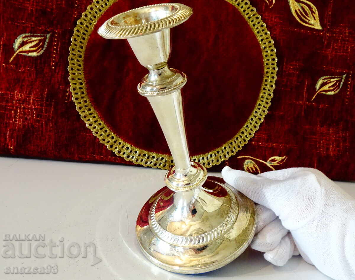 Pair of silver-plated candlesticks, pearl relief, Art Deco with price € 25.98 | 50.81 BGN Pair of silver-plated candlesticks, pearl relief, Art Deco with price € 25.98 | 50.81 BGN