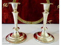 Pair of silver-plated candlesticks, pearl relief, Art Deco