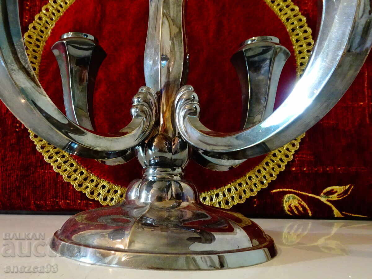 Auction Silver-plated five-arm Art Deco candlestick, hallmarked Auction Silver-plated five-arm Art Deco candlestick, hallmarked